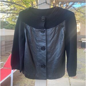 No label genuine leather and 100% merino wool black jacket size S